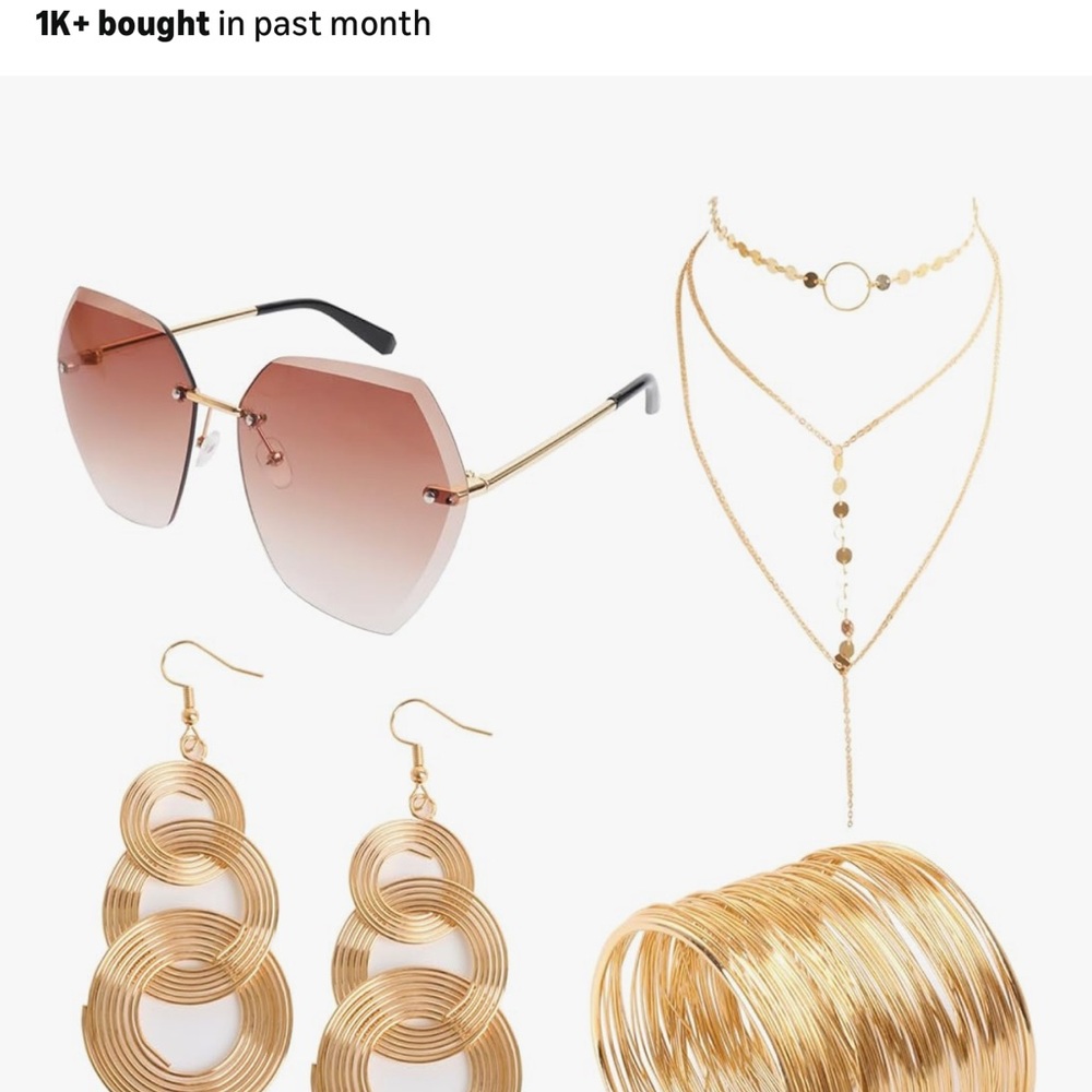 Gold and Brown Sunglasses and Jewelry Set